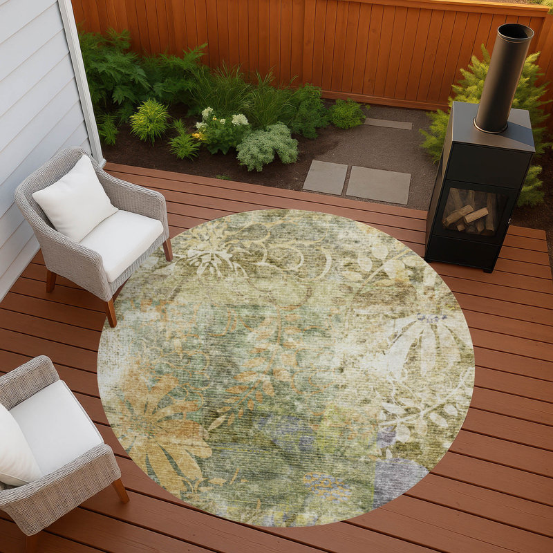 Machine Washable Indoor/Outdoor Lafferty ACN2223 Floral Rug, Round 8'