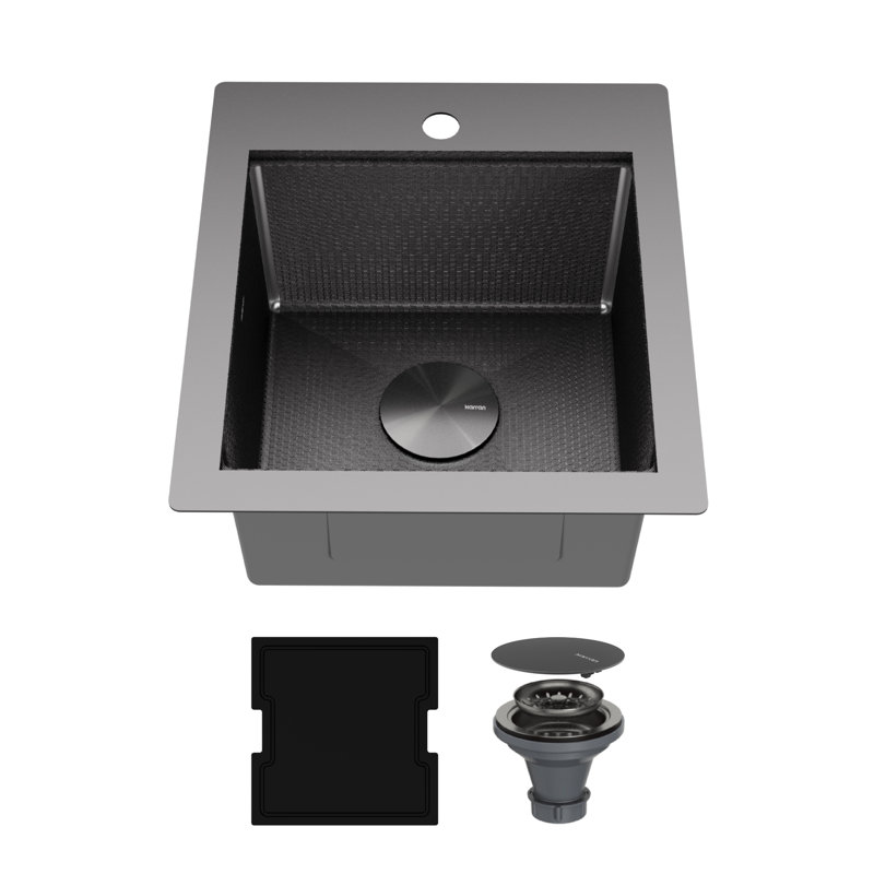 Karran Matrix 17" Top Mount Workstation 16 Gauge Single Bowl Stainless Steel Sink in Gunmetal Grey with Accessories