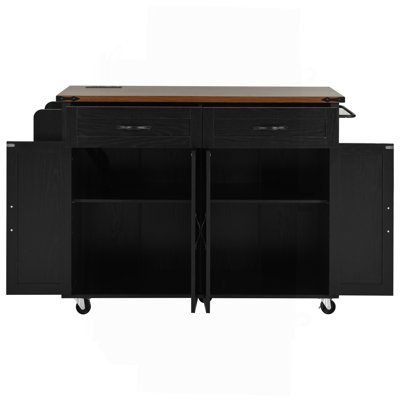 53.5''Farmhouse Kitchen Island With Power Outlet, Kitchen Storage Island With Drop Leaf, Spice Rack And Drawer, Rolling Kitchen Cart On Wheels, For Home, Kitchen And Dining Room