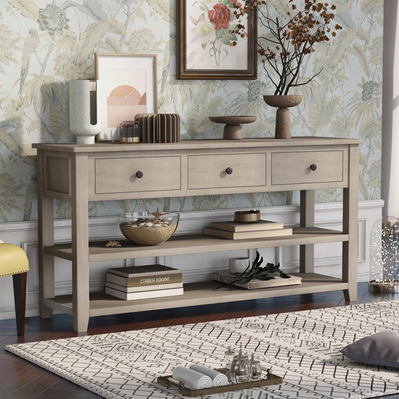 Console Cabras, H 30 po x l 50 po x P 16 po, Bois espresso, Bleu marine 1