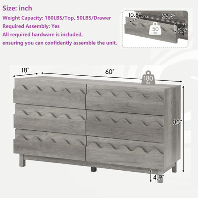 Elegant Design 60"W 6 - Drawer Dresser