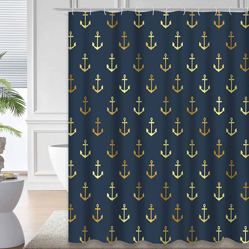 Abstrait de style nautique doré et bleu marine avec 12 crochets, L 72 po x l 84 po