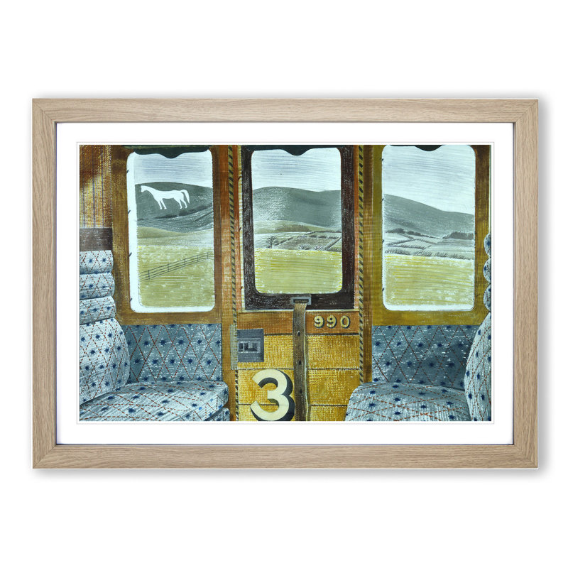 Train Landscape by Eric Ravilious - Picture Frame Painting, 27cm H x 36cm W x 2cm D, Oak