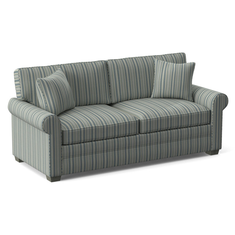 Bedford Sofa, Green and Blue Stripe; 0252-54, Frost White Finish