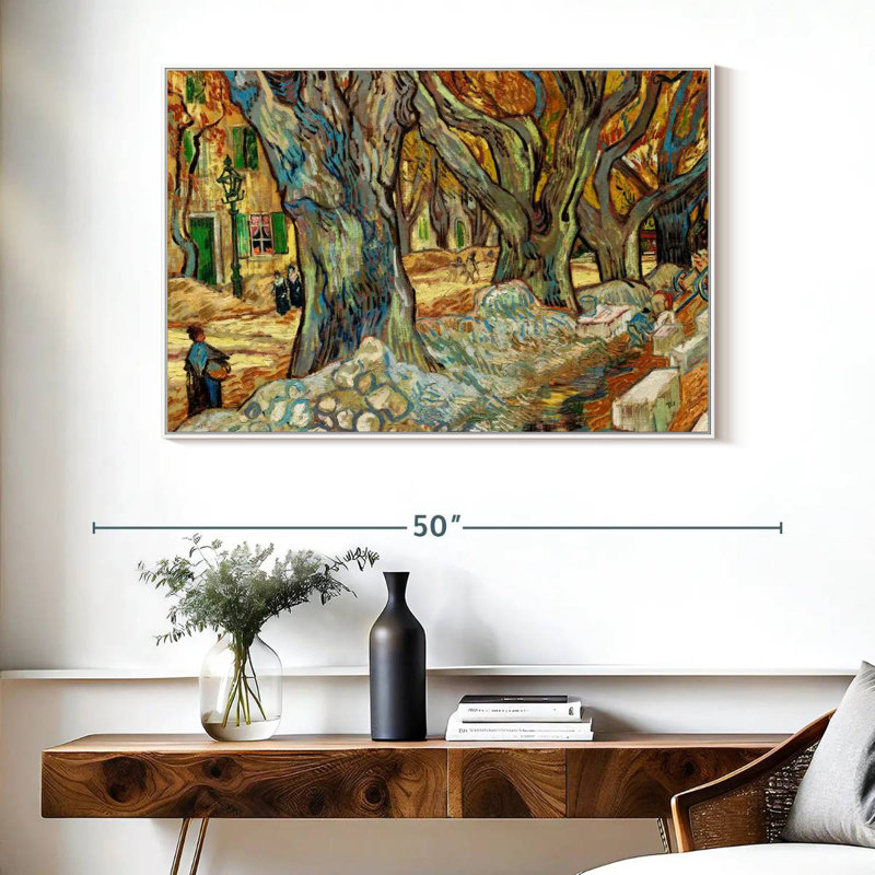 Les grands platanes, 40 po x 27 po, Cadre flottant blanc