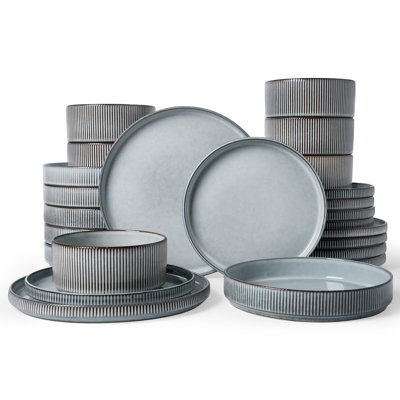 24 Pieces Dinnerware Set with 8.1” Pasta Bowls (Set of 6), Smoky Blue