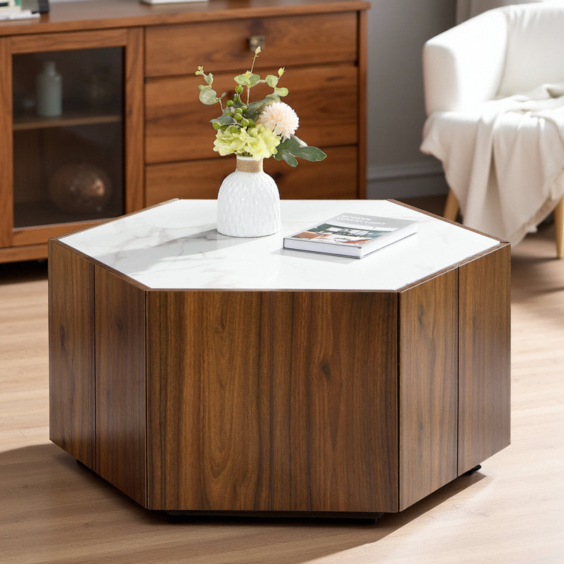 Table basse Hexagonal Rustic, Blanc