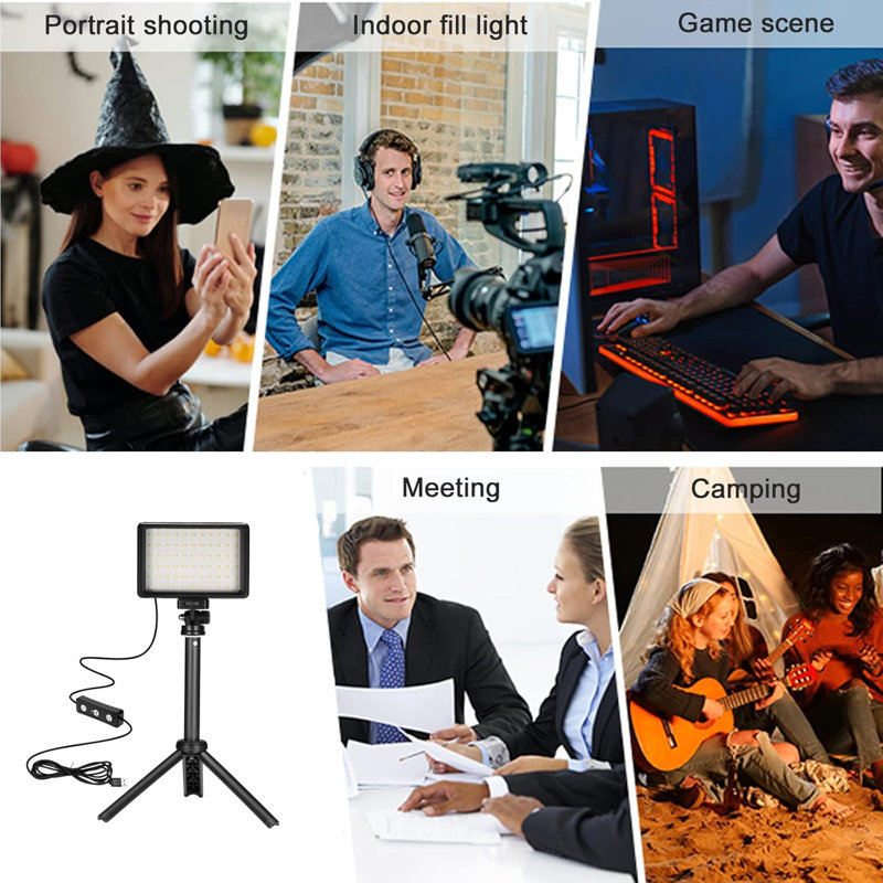 Ensemble de 2 lampes vidéo DEL à DEL avec panneau à intensité variable 5600K USB, mini trépieds et filtres de couleur pour la photographie, la diffusion en continu et l’en studio