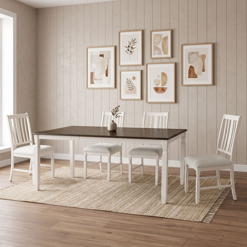 Ensemble de table de salle à manger extensible 5 pièces avec rallonge amovible, table rectangulaire et 4 chaises rembourrées