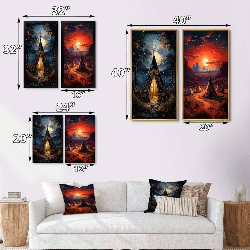 «Blue Native Tipi Celestial Connections», 2 pièces, Toile tendue, H 24 po x l 20 po
