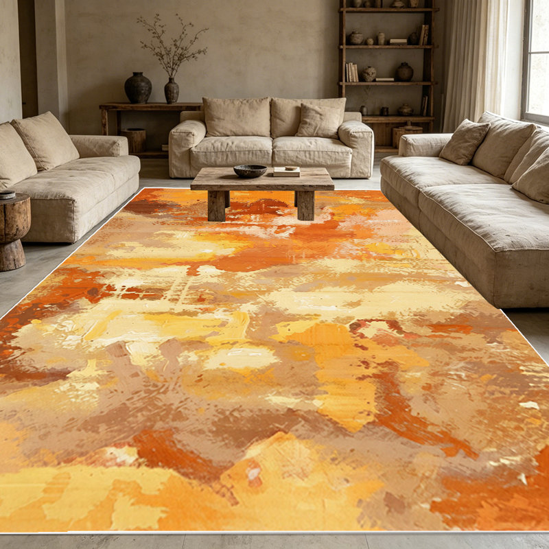 1PC Abstract Warm Burnt Orange Beige Art Style area rugs for Living Room, Soft and Comfortable, Suitable for all seasons, easy-to-maintain, machine washable Indoor floor mat, Under Table Farmhouse suitable for dining table, bedroom, entryway,...