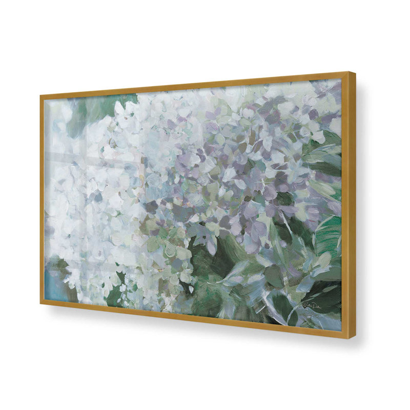 Motif d'hortensias luxuriant, H 25 po x l 37 po, Reproduction encadrée sans passe-partout, Doré