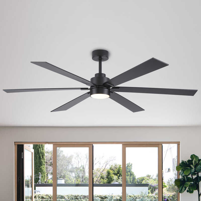 Tolmina Ceiling Fans with Lights, 66" Low Profile Indoor Ceiling Fan with Light and Remote Control, Dimmable, Noiseless, Reversible, Black Ceiling Fan for Bedroom, Indoor Use