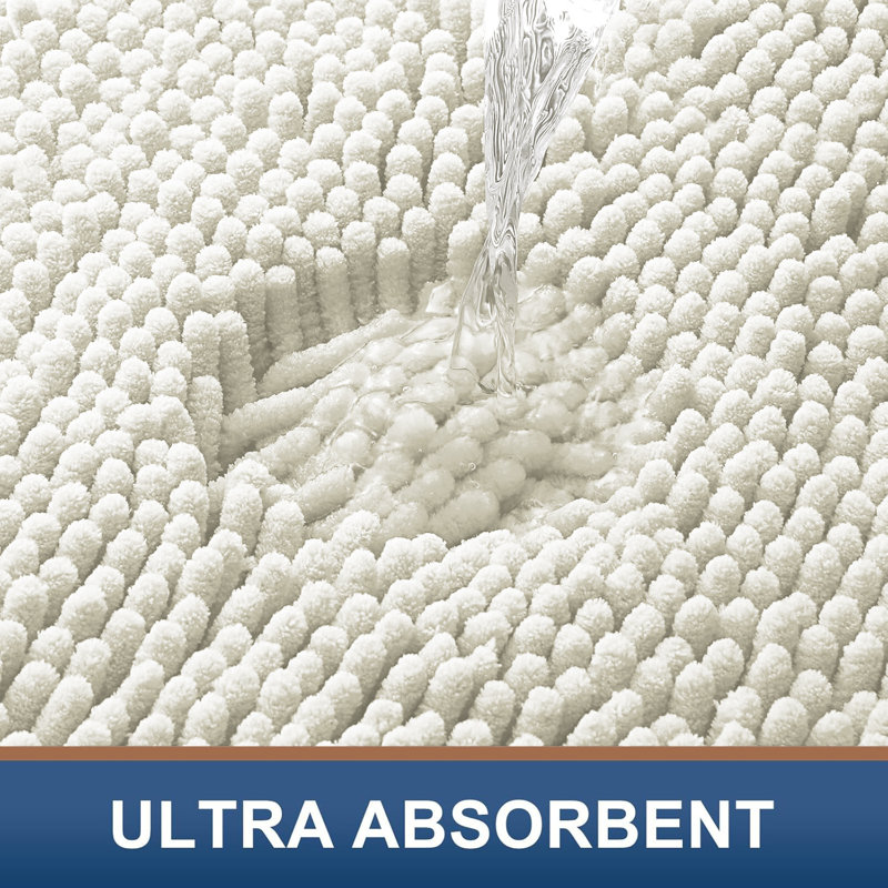Chenille Non-Slip Non-Slip Bath Mat, 80cm L x 50cm W, White