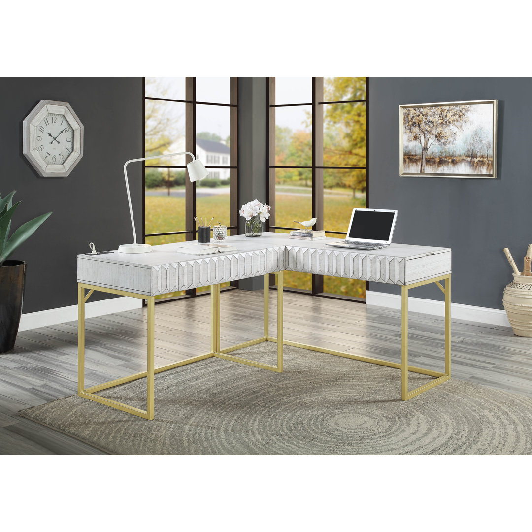 Livengood Adjustable L-Shaped Metal Base Writing Desk with Power Outlet Willa Arlo™ Interiors Color 