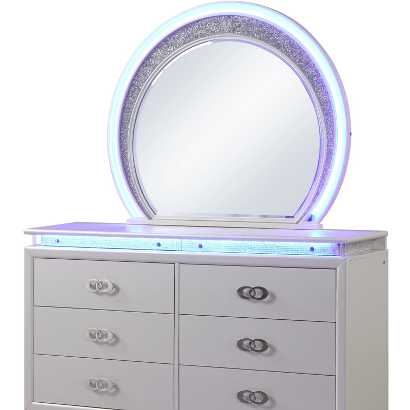 Commode à 6 tiroirs Perla en bois blanc laiteux Perla