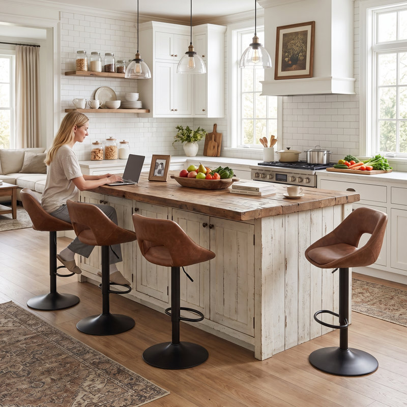 Upholstered PU Leather Bar Stools Modern Swivel Counter Stool with Hollow Backrest for Home Bar Kitchen