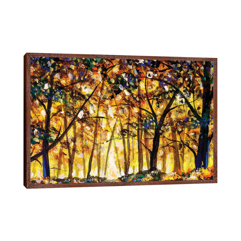 Gold Orange Autumn Forest Landscape by Valery Rybakow - Painting on Canvas, 45.72cm H x 66.04cm W x 3.81cm D