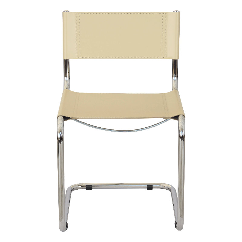 Mart Stam Cantilever Side Chair w/ Chrome-Plated Steel Frame (Various Bonded Leather Colors), Cream