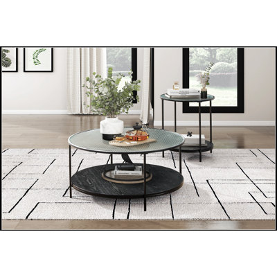 Ensemble de table d'appoint moderne 2 pièces avec plateau en verre trempé et finition en métal noir, parfait pour les salons élégants