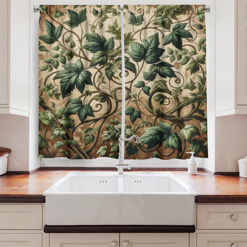 Leaf Print Kitchen Curtain, 55" W x 39" L