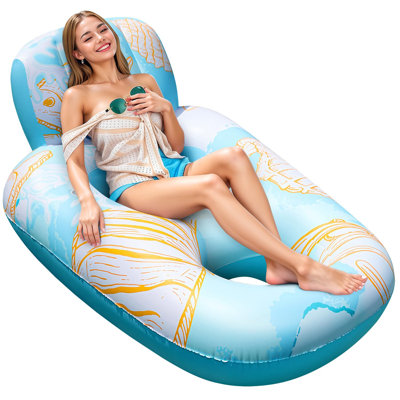 Chaise de piscine gonflable avec dossier, flotteur de piscine de 61 po x 44 po pour bronzer avec porte-gobelet, fauteuil flottant de bronzage, chaise de bronzage flottante en PVC pour piscine, capacité de poids de 300 lb, bleu