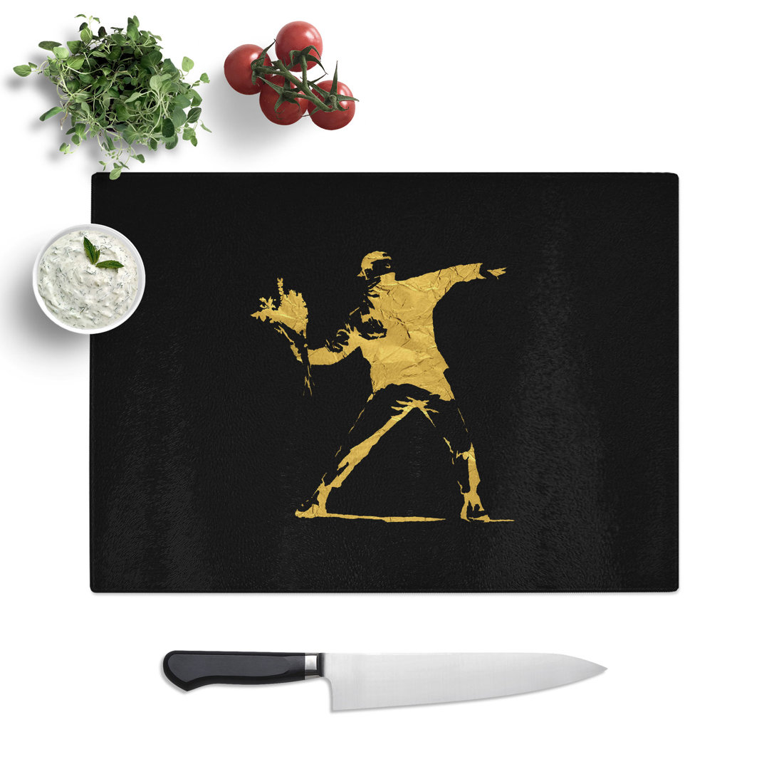 Banksy in Black Gold Flower Thrower Chopping Board