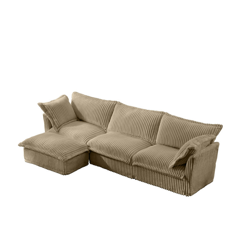 Canapé modulaire en L avec repose-pieds convertible en L Corduroy, Beige
