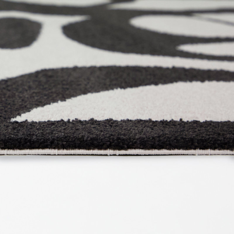 Montanes Cream/Black Abstract Contemporary Area Rug, 5'3" x 7'