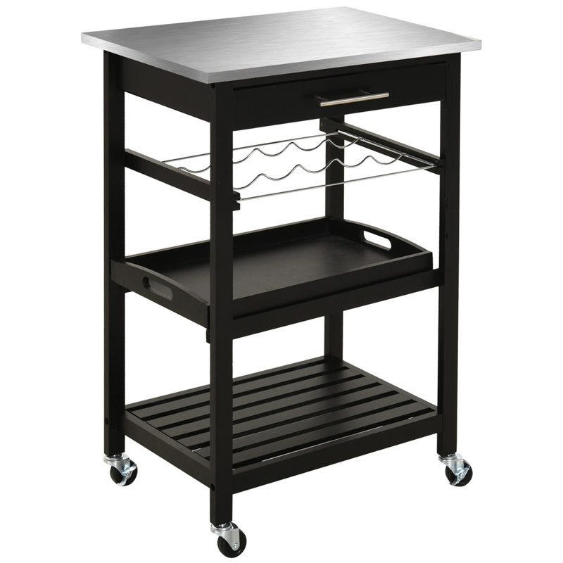 Kitchen Island Cart With Stainless Steel Tabletop And Mobility