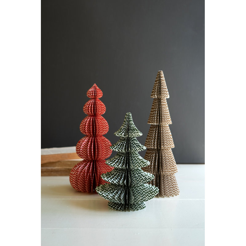 SET OF THREE PRINTED  PAPER ACCORDIAN CHRISTMAS TREES