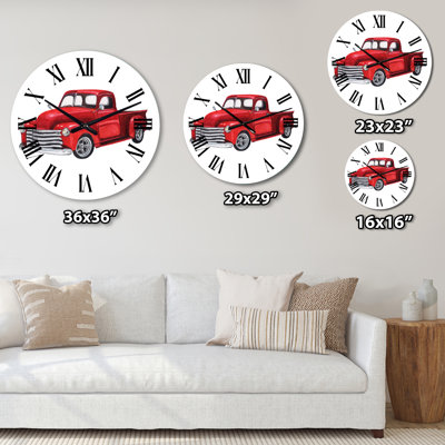 Camionnette rouge rétro - horloge murale industrielle