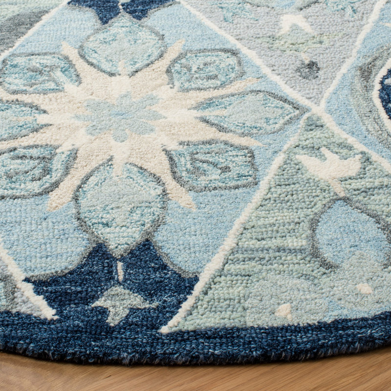 Tapis bleu en laine touffeté à la main Freidin, Rond 6 pi