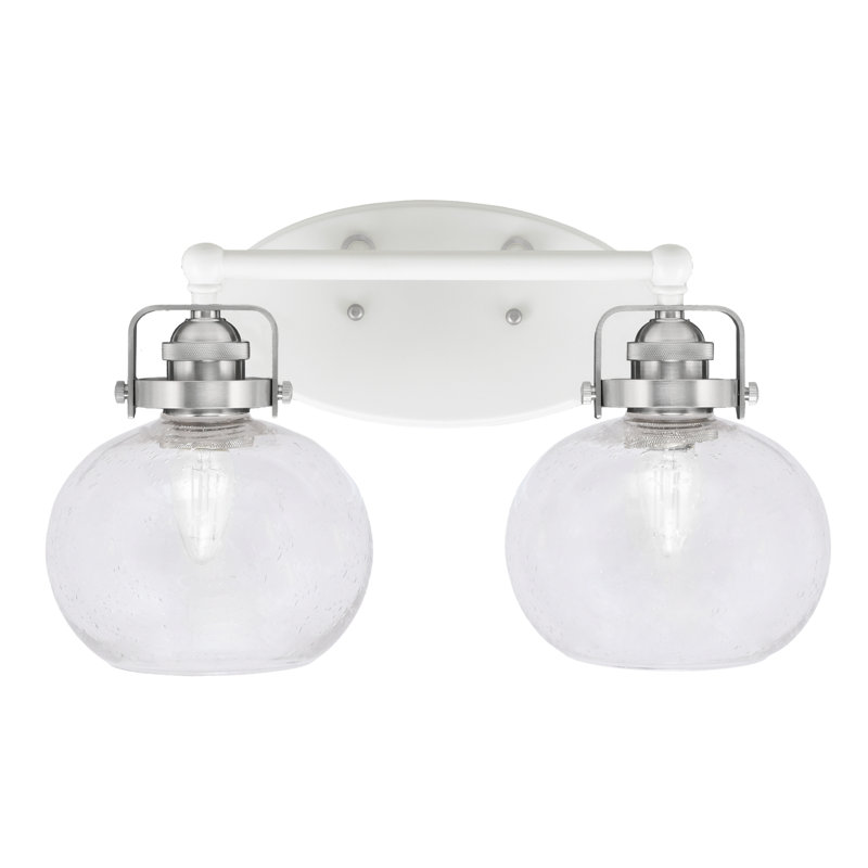 Barre d'éclairage de salle de bain 2 lumières avec verre à bulles 7 "Easton, Blanc / nickel brossé