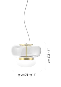 Faro 1 - Light Pendant, 90" H x 14" W x 14" D, Painted Brass, White/Crystal