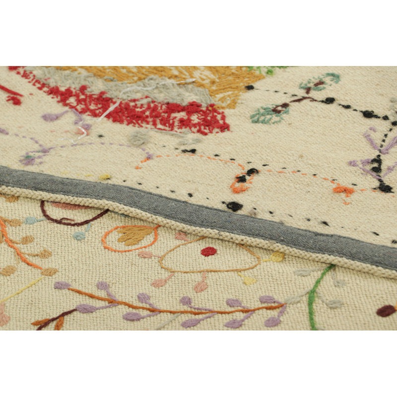 Rug & Kilim’S Suzani Style Kilim In Cream With Polychrome Paisleys And Florals