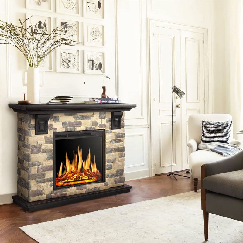  50.6''W Faux Stone Fireplace with TV Stand Heater,7 Flame Brightness Settings,Remote Control