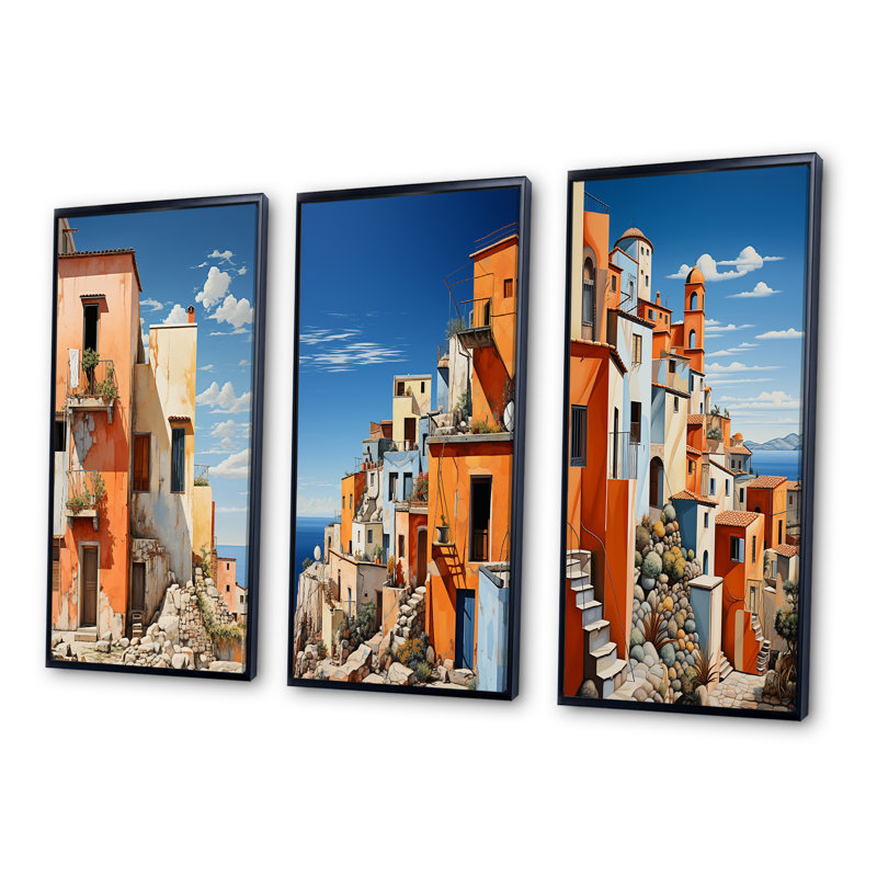 «Italy Terracotta Tones Fontanas X», 3 pièces sur toile, H 20 po x l 36 po, Cadre noir
