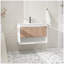 Meuble-lavabo de salle de bain flottant 30 po seulement, panneau de fibres à densité moyenne mural avec tiroir à grain de bois cannelé, rails à fermeture douce et tablette ouverte, blanc / chêne (lavabo non inclus)