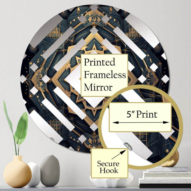 Geometric Mandala In Gold And Nova Blue II - Diamond Decorative Mirror, 23.6" x 23.6"