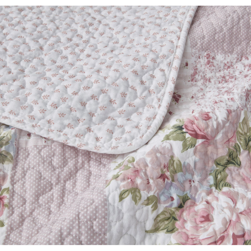 King Pink Cotton Reversible Floral Quilt Set