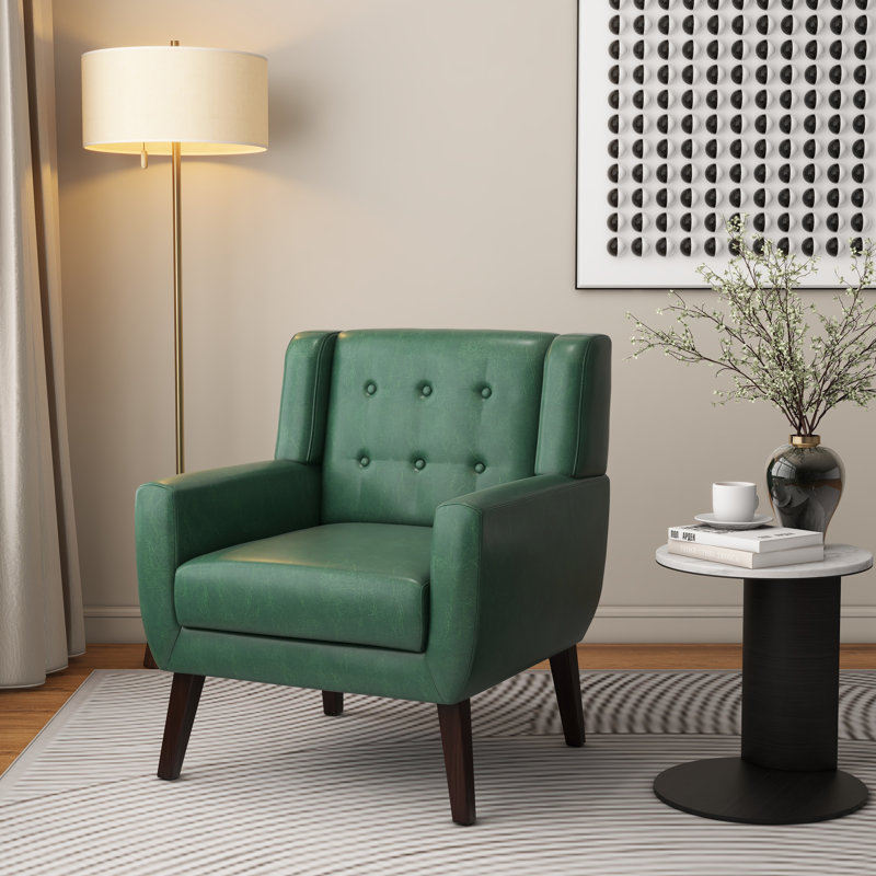 Jaqueze 73.2Cm Wide Tufted Armchair, Green Faux Leather