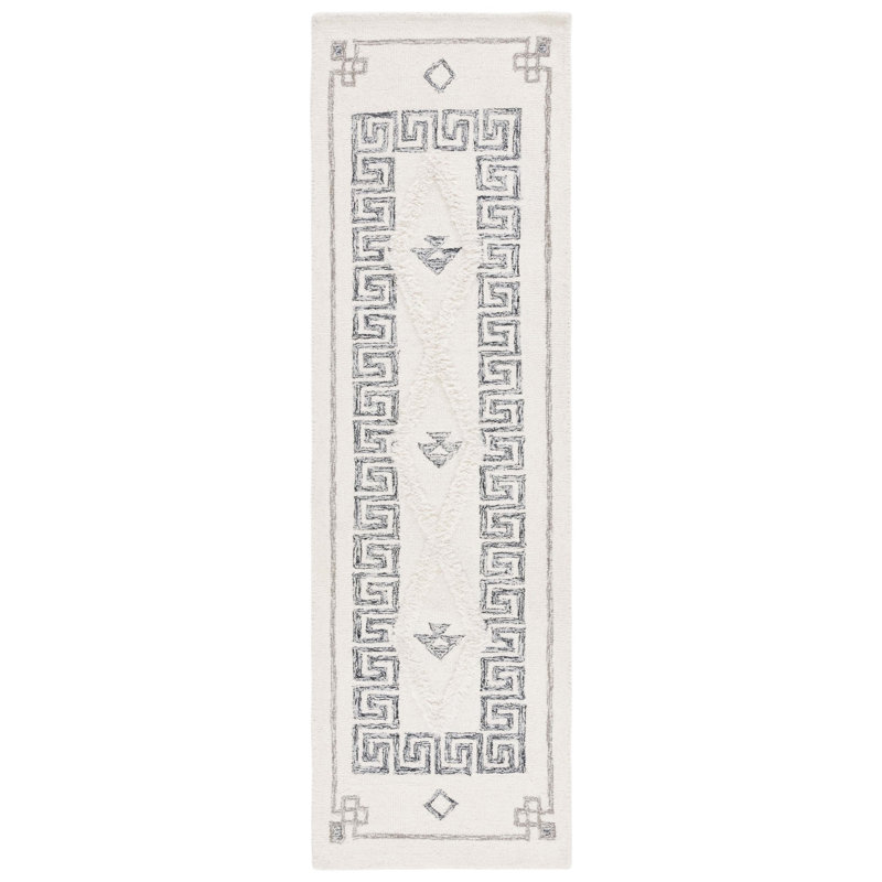 Annebelle Hand Tufted Wool/Cotton Geometric Rug in Black/Ivory, Runner 2'3" x 8'