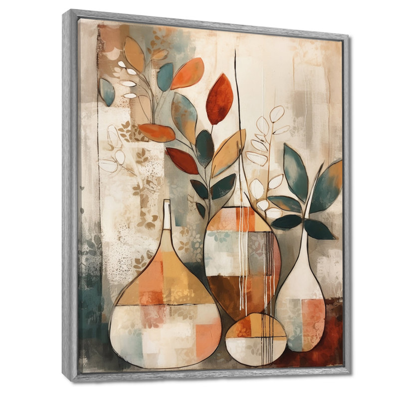 Ruhani vert et beige canalisant les vibrations bohémiennes sur toile, H 44 po x l 34 po, Encadrement argenté