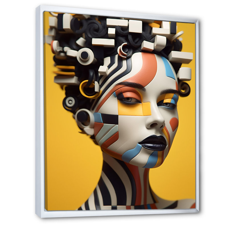 Modèle futuriste africain-américain sur toile, H 20 po x l 12 po, Cadre flottant blanc