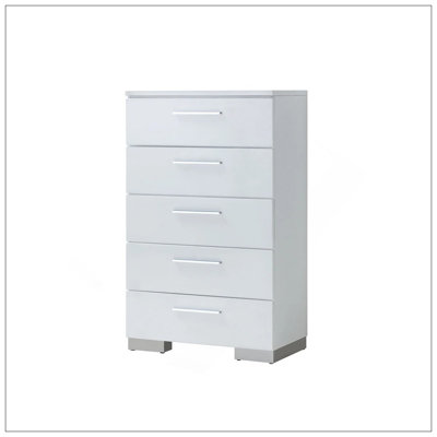 Commode 1 pièce moderne de style contemporain à finition brillante à cinq tiroirs avec finition blanche