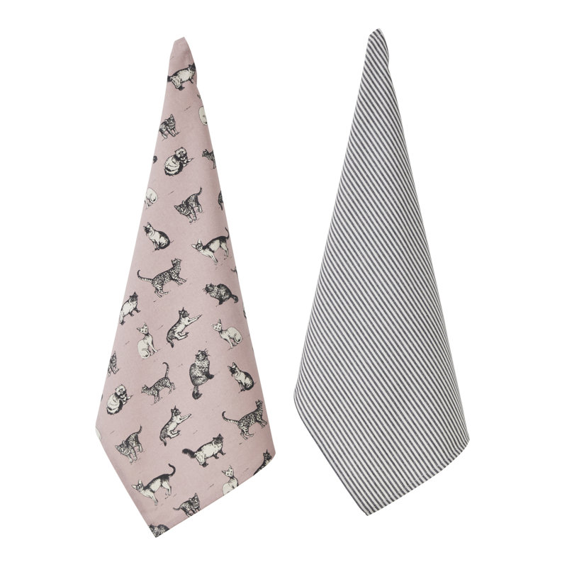 Tea Towel Kitchen Towel, 2, Grey/Pink