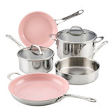 Vanderpump By Anolon Tri-Ply Clad Stainless Cookware Set, 7-Piece, Villa Rosa Pink