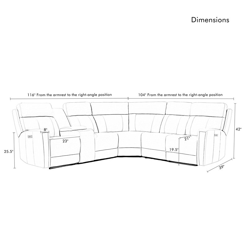 6-Piece, 2 Power recliners Leather Reclining Sectional, Power headrest  , Navy Blue Genuine Leather, Power - Dial