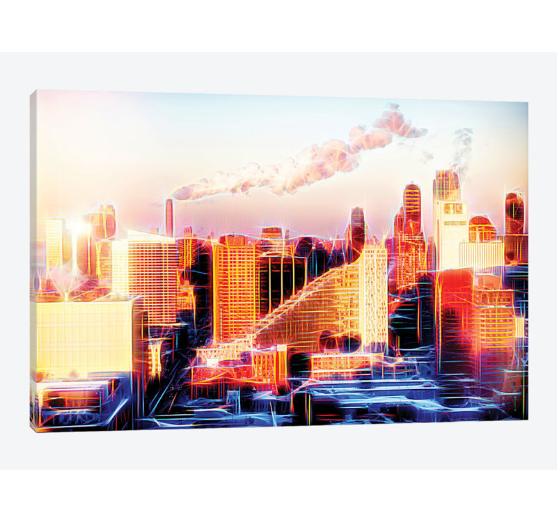 « coucher de soleil » sur toile, H 26 po x l 40 po x P 1,5 po, Pas de tapis, Toile tendue